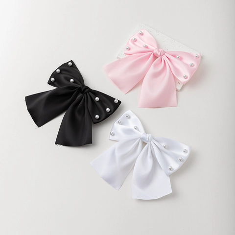 Elegante Fermaglio per Capelli a Fiocco in Raso Con Künstliche Perle Sintetiche Fatto a Mano Grande Becco d'Anatra per Donna Moda