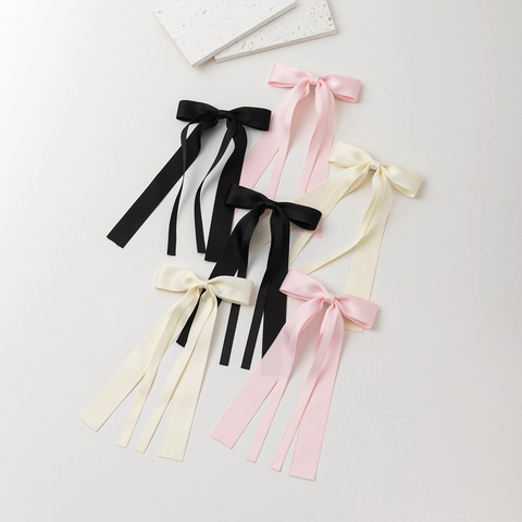 Pinzas para el Cabello de Lazo de Satén Balletcore Con Cintas Largas Clips de Pico de Pato de Satén Hechos a Mano para Mujer