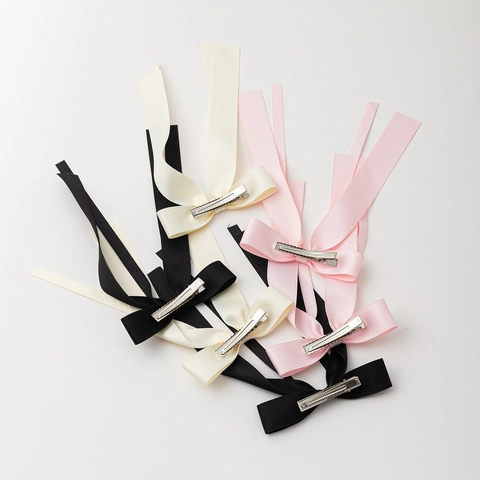 Pinzas para el Cabello de Lazo de Satén Balletcore Con Cintas Largas Clips de Pico de Pato de Satén Hechos a Mano para Mujer