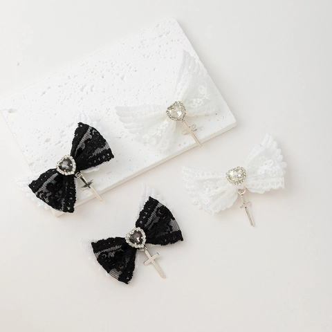 Gothische Spitze Schleife Haarklammern Engelsflügel Herz Strass Kreuz Anhänger Süß Cool Ästhetik Y2K Accessoires Für Damen
