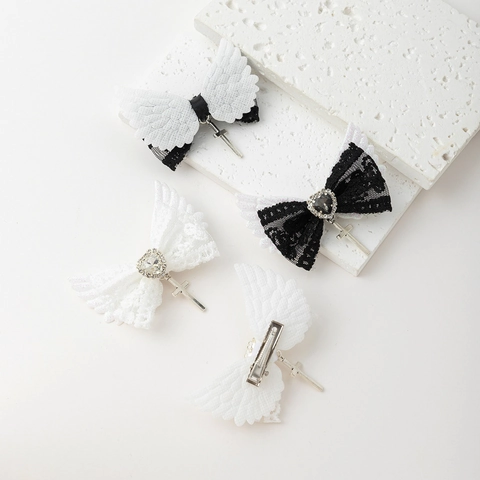 Gothische Spitze Schleife Haarklammern Engelsflügel Herz Strass Kreuz Anhänger Süß Cool Ästhetik Y2K Accessoires Für Damen