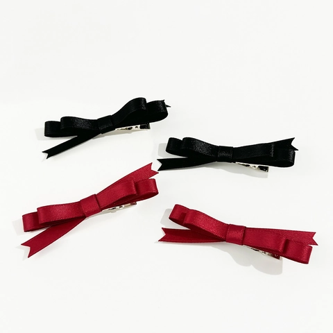 Korean Style Satin Ribbon Double Layer Bow Hair Clips For Women Elegant Solid Color Duckbill Clips Sweet Fashion Hair Accessories