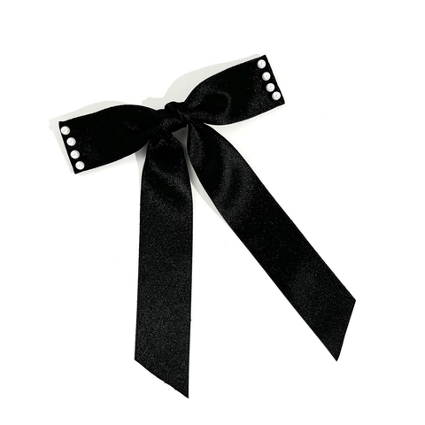 Handgefertigte Künstliche Perle Schleife Haarklammer Elegantes Satinband Lange Streamer Entenschnabel Clip Vintage Damen Haarschmuck