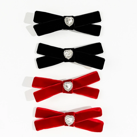 Elegantes Pinzas de Pelo con Lazo de Terciopelo para Mujer Vintage Corazón Strass Clip Pico de Pato Moda Horquillas de Pelo