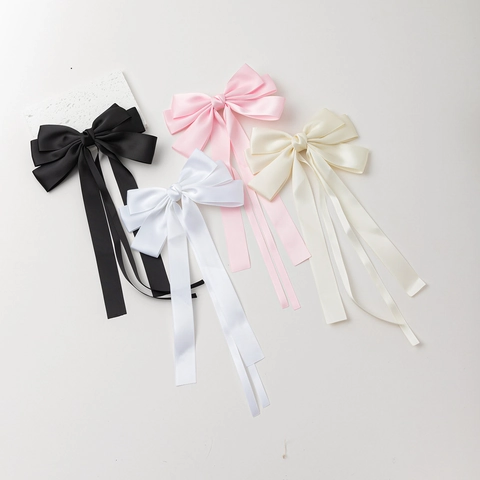 Pinza para el Pelo con Lazo de Satén Dulce y Cintas Largas Elegante Pinza de Pico de Pato Accesorio para el Cabello Mujer