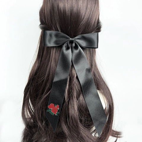 Elegant Roosbloem Strik Haarspeld Set Met Lang Lint Satijn Lint Haarnaald Voor Vrouwen Meisjes Koreaanse Stijl Hoofddeksel