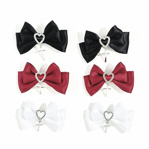 Pince à Cheveux Nœud Gothique Cœur Strass Pendentif Croix Sangle Pince Bec de Canard Style Lolita Punk Accessoire Cheveux