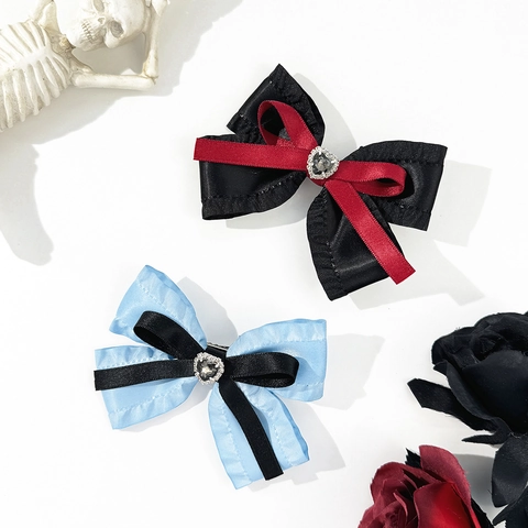 Gothic Schleife Haarspange Strass Herz Band Schleife Entenschnabel Clip Sweet Cool Lolita Haarschmuck Für Damen Mädchen
