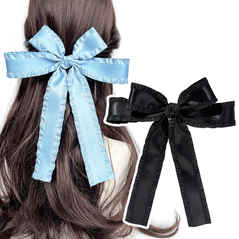 Elegante Fermaglio per Capelli con Fiocco a Volant Giapponese per Donna Nastro in Raso Clip a Molla Accessorio per Capelli Moda