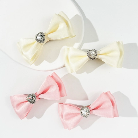 Dolce Fermaglio per Capelli a Fiocco in Nastro di Raso con Strass a Cuore Becco d'Anatra Accessorio per Capelli per Donne Ragazze
