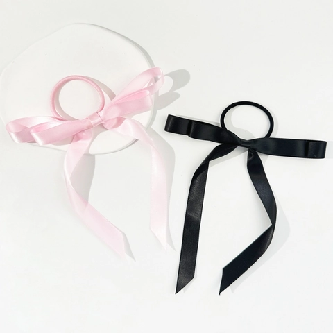 Goma de Pelo con Lazo de Satén y Cintas Largas Estilo Ballet Cinta Soporte para Coleta Accesorios para el Cabello Mujer Niña