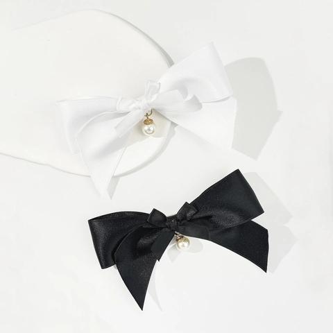 Elegante Pinza para el Pelo con Lazo de Satén y Colgante de Perla Artificial de Imitación Vintage Tocado de Moda para Mujer