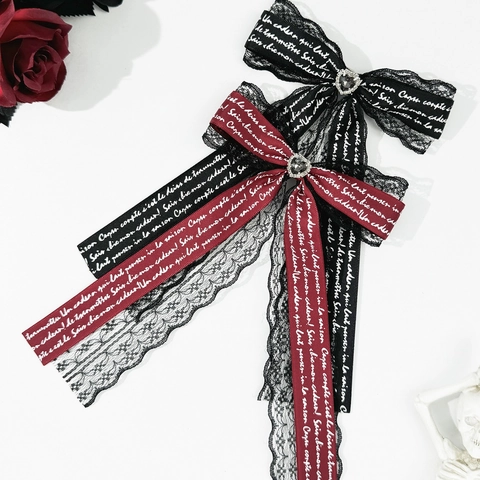 Gothic Lolita Spitze Schleife Haarspange Mit Herz Strass Französisch Buchstabe Druck Sweet Cool Y2K Haarschmuck Für Damen