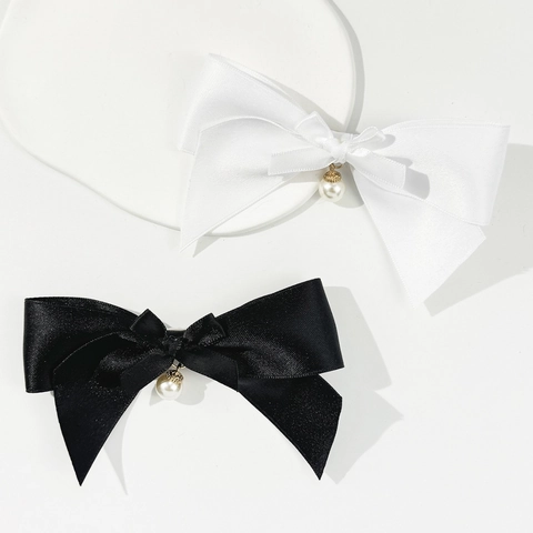 Elegante Pinza para el Pelo con Lazo de Satén y Colgante de Perla Artificial de Imitación Vintage Tocado de Moda para Mujer