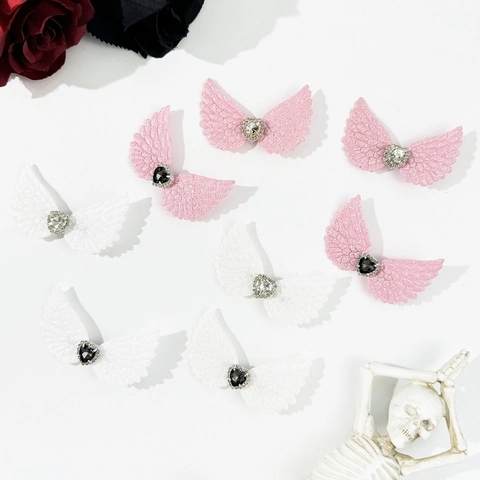 Gothic Engelsflügel Strass Herz Haarklammer Y2K Punk Süß Soft Girl Glitzer Stoff Seitenclip Legierung Entenschnabel Clip Haarschmuck