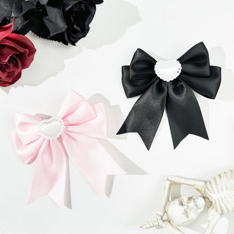Pinza para el Pelo con Lazo de Cinta de Satén Gótico Dulce con Corazón de Encaje Accesorios para el Cabello Lolita para Mujer
