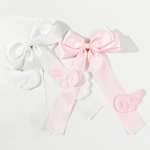 Dolce Fermaglio per Capelli con Fiocco e Ali d'Angelo Nastri Lunghi in Satin Ali di Peluche Kawaii Lolita Accessori per Capelli Donna