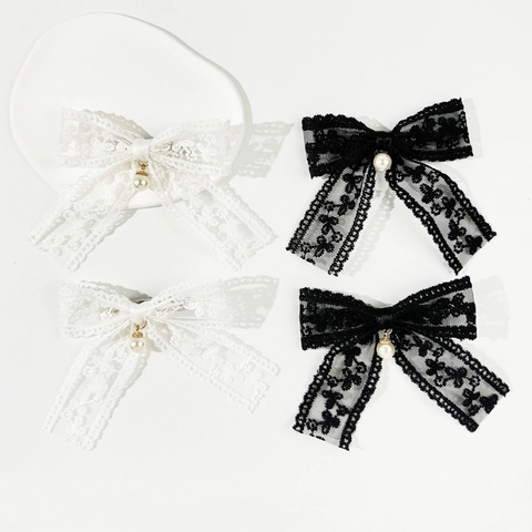 Pinza para el Cabello de Lazo de Encaje Vintage Francés Con Colgante de Imitación de Perla Artificial Pinza de Pico de Pato para Mujer