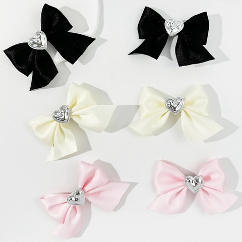 Fermaglio per Capelli con Fiocco in Nastro di Raso con Strass a Cuore Dolce Forcina Stile Coreano per Donna Accessori Quotidiani