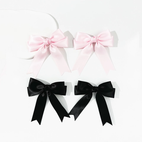 Zoete Satijnen Lint Strik Haarclip Set Voor Dames Meisjes Elegant Handgemaakt Dubbele Paardenstaart Haaraccessoires