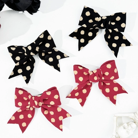 Vintage Polka Dot Bow Hair Clips For Women Girls Handmade Fabric Ribbon Bowknot Alligator Clip Daily Fashion Hair Accessory