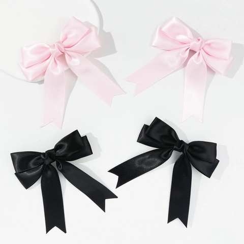 Zoete Satijnen Lint Strik Haarclip Set Voor Dames Meisjes Elegant Handgemaakt Dubbele Paardenstaart Haaraccessoires