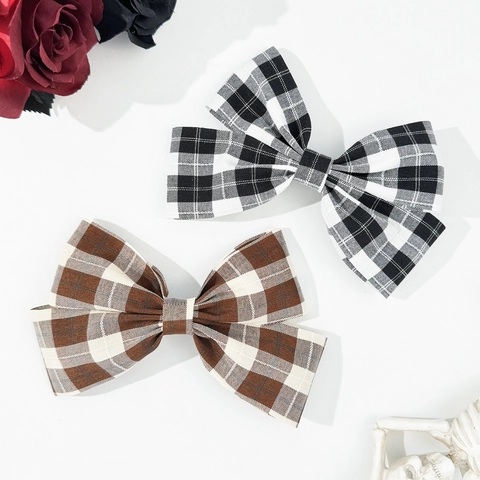 Elegante Fermaglio per Capelli con Fiocco Plaid Vintage in Tessuto Clip a Molla Grandi Forcine per Capelli Donna Ragazze