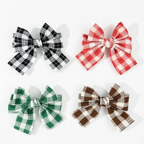 Pince à Cheveux Nœud à Carreaux Style Japonais Doux pour Femmes Grand Nœud en Tissu Ruban Fait à la Main Accessoire