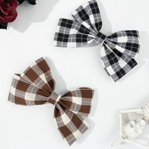 Elegante Fermaglio per Capelli con Fiocco Plaid Vintage in Tessuto Clip a Molla Grandi Forcine per Capelli Donna Ragazze