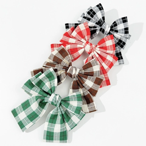 Pince à Cheveux Nœud à Carreaux Style Japonais Doux pour Femmes Grand Nœud en Tissu Ruban Fait à la Main Accessoire