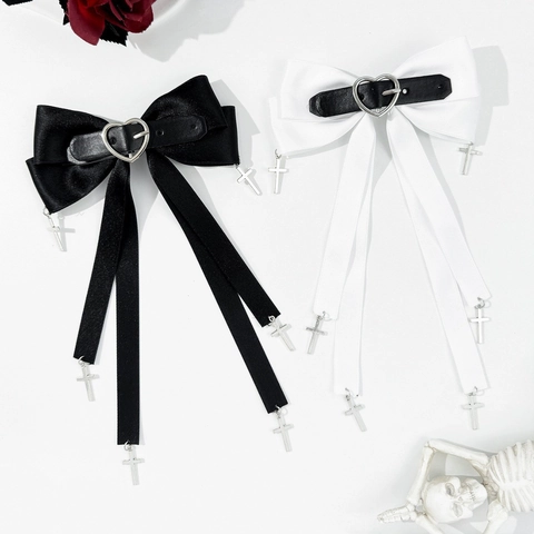 Gothic Punk Herz Kreuz Schleife Streamer Haarspangen Für Damen Dark Aesthetic Band Haarnadel Cool Style Mode Accessoires