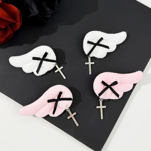 Fermagli per Capelli Gothic Ali di Angelo Fiocco Ciondolo Croce in Lega Peluche Lolita Estetica Accessori per Capelli Donna