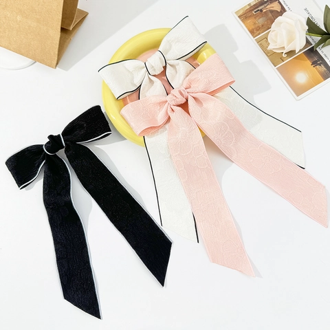 Pince à Cheveux Nœud en Jacquard Élégant Style Coréen pour Femmes Long Ruban Pince à Bec de Canard Douce Accessoires