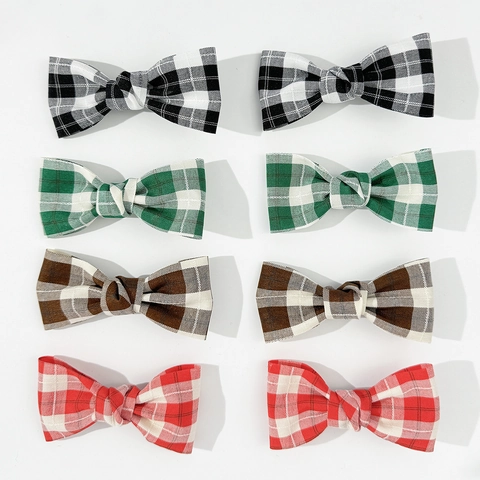 Vintage Karierte Schleife Haarspangen Preppy Gingham Entenschnabel-Clip Handgemachte Band Stoff Haarschmuck Für Damen Mädchen