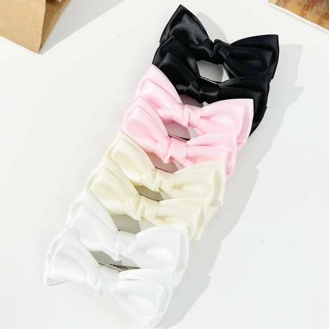 Pinzas de Pelo con Lazo de Estilo Francés Color Crema Clips de Pico de Pato de Cinta de Satén Dulce para Accesorios de Cabello