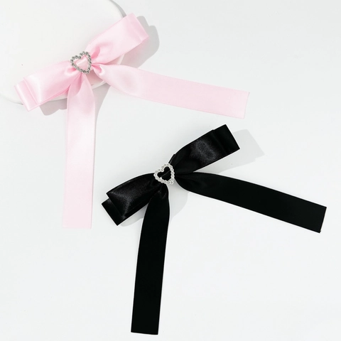Molletta per Capelli con Fiocco in Satin e Strass a Cuore Nastro Lungo Dolce Accessori per Capelli Donna Ragazza