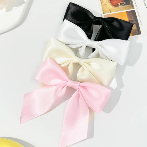 Sweet Satin Bow Hair Clip Korean Style Elegant Long Streamer Alligator Clip Solid Color Ribbon Headwear For Women Daily Party
