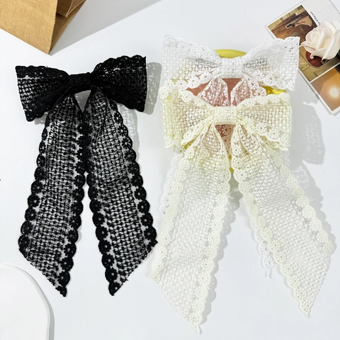 Eleganter Spitzen Schleifen Haarclip Mit Langen Bändern Vintage Französischer Stil Große Haarspange Für Damen Hochzeit