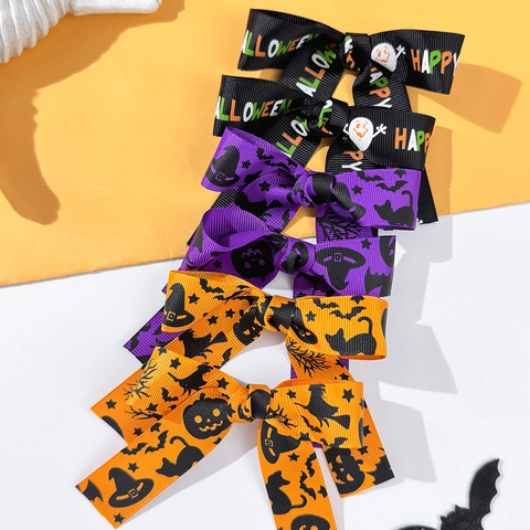 Halloween Ripsband Schleife Haarklammern Mit Kürbis Geist Muster Krokodilklemmen Für Festliche Party Damen Mädchen Haarnadel