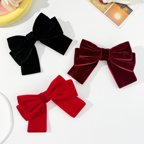 Pinza para el Cabello de Lazo de Terciopelo Vintage Elegante Francés para Mujer Lazo Grande en Capas Accesorios para el Cabello