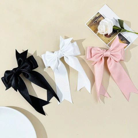 Grote Satijnen Strik Haarclip Met Lange Linten Elegante Zoete Oversized Haarspeld Eendenbek Clip Voor Dames Haaraccessoires Sieraden