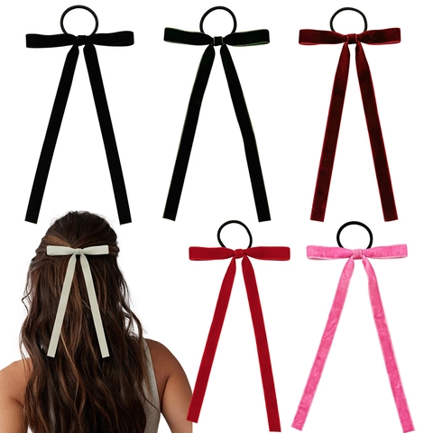Dulce Lazo de Terciopelo Goma de Pelo Cinta Larga Soporte de Coleta Vintage Francés Scrunchie Color Sólido Accesorios para Mujer