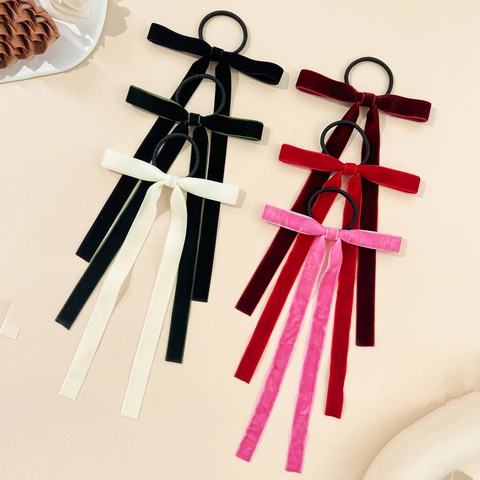 Dulce Lazo de Terciopelo Goma de Pelo Cinta Larga Soporte de Coleta Vintage Francés Scrunchie Color Sólido Accesorios para Mujer