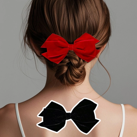 Französische Vintage Samt Schleife Haarspange Für Damen Große Schleifen-Haarnadeln Rot Schwarz Haarschmuck Kopfschmuck