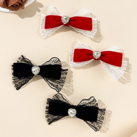 Pinza para el Cabello con Lazo de Terciopelo y Encaje Vintage con Corazón de Diamantes de Imitación Accesorios para el Cabello