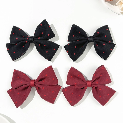 Elegante Pasador de Pelo Francés con Lazo de Lunares y Cintas Largas Accesorios de Pelo Vintage de Gran Tamaño para Mujeres