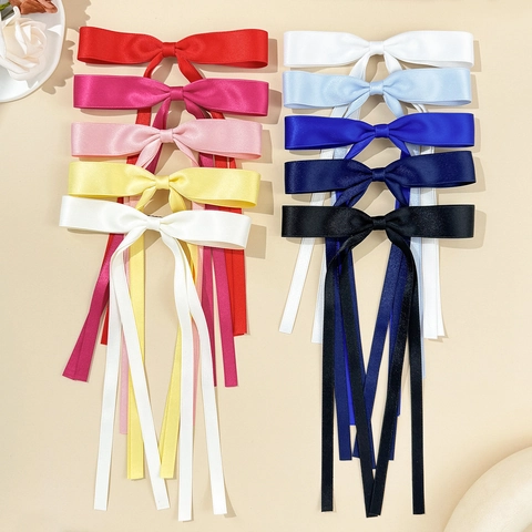Pinza para el Pelo con Lazo de Satén Elegante con Cintas Largas para Mujer Estilo Balletcore Dulce Hecho a Mano Color Sólido