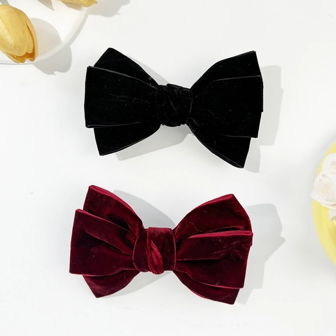 French Vintage Velvet Big Bow Hair Clip For Women Elegant Large Bowknot Spring Clip Handmade Hair Accessory Wedding Party