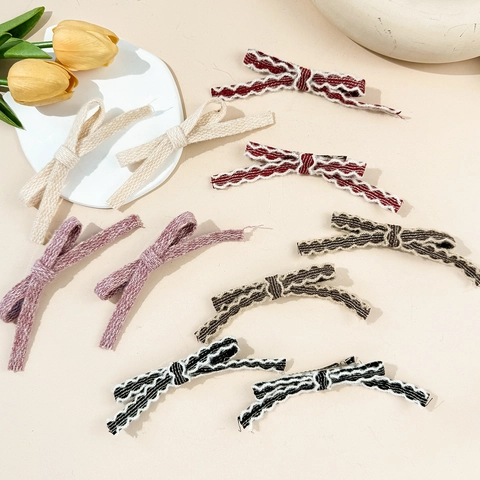 Pinzas para el Cabello de Lazo de Felpa Dulce Hechas a Mano Tela de Tweed Retro Elegante Patrón de Ondas Tocado Mujer Citas