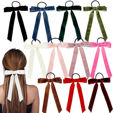 Elegant Velvet Bow Hair Tie With Long Streamer High Elasticity Hair Ring For Women Girls Sweet Versatile Hair Accessories